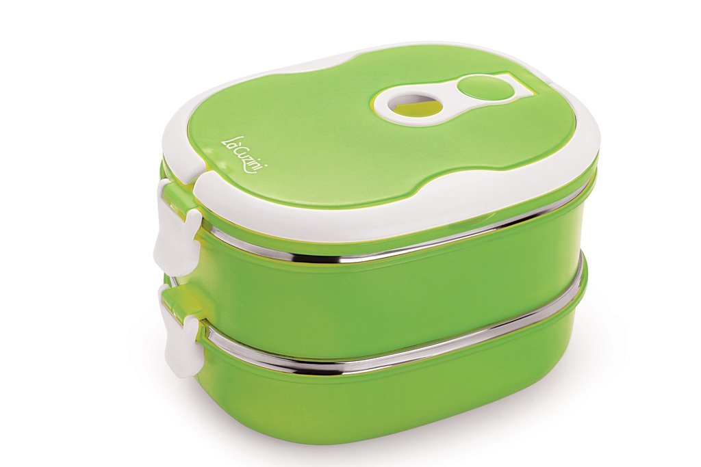 Lacuzini Stainless Steel 2 Container Square Lunch Box Green Colour
