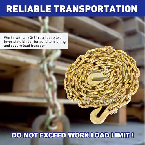 Image of Load Binder Chain,3 /8 inchx10ft Tow Chain with G70 Hooks,5400lbs Safe Working Load,G80 Heavy Duty Chain,Logging Chain for Transporting Towing, Tie Down Binding Equipment