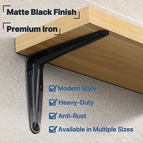 Sayayo Heavy Duty Floating Shelf Bracket 6 Inch X 5 Inch, Wall Shelf Brackets & Supports Black L Bracket, Angle Bracket Corner Brace For Wood, 4Pcs #TOP3