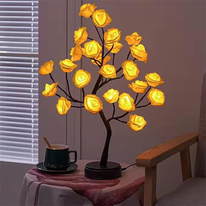 Dayish Tabletop Bonsai Tree Light/DIY Artificial Rose Tree Light LED Lamp/Sparkly Shimmer Tree for Decoration, Festival, Holiday - USB Operated (Warm White) 1
