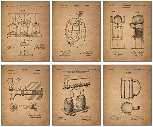 Beer Patent Wall Art Prints - Set of 6 (8 inches by 10 inches) Vintage Bar Photos