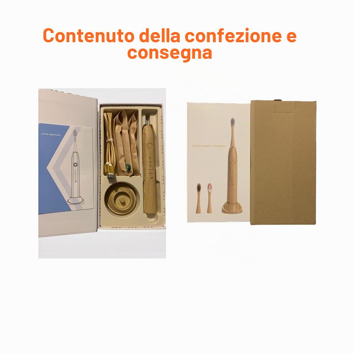 Fayet Bamboo Smart Sonic Spazzolino da denti Elettrico, IPX8 Impermeabile Leggero Automatico Eco Friendly Spazzolini Elettrici 5 Modalità