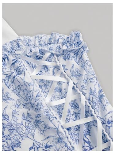 Milumia Women's Floral Tie Shoulder Cami Dress Lace Up Side Vintage Flared Short Dresses3