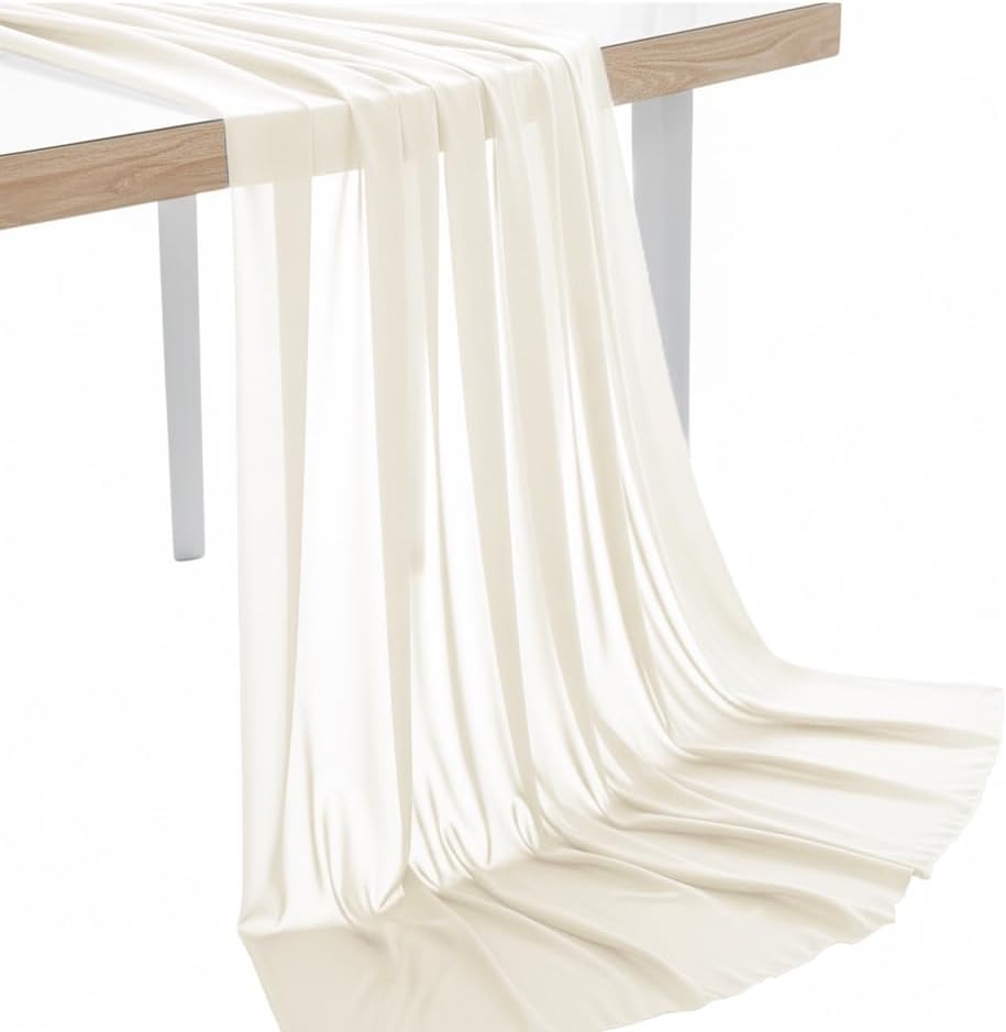 MDS Pack of 10 Yard Chiffon Fabric, Sheer Soft Draping Fabric Bolt for Wedding Party Backdrop Arch Decoration, Apparel Bridal Dress Sewing DIY Crafts Solid Gauze Fabrics 44” Wide - Ivory