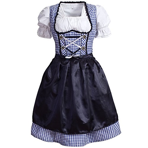Mufimex Damen Dirndl Kleid Dirndlkleid Trachtenkleid Midi Kariert Dunkelblau 36