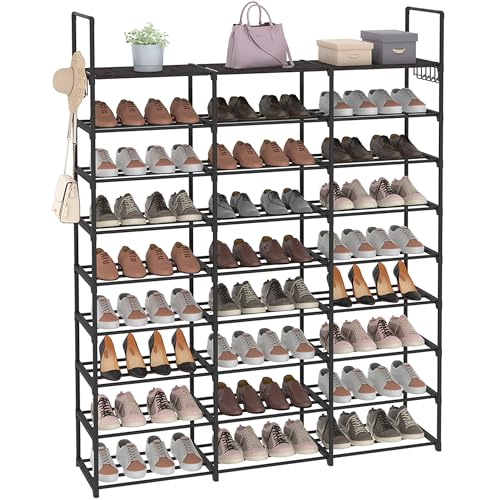 Lxvckly Schuhregal, 3-säulig, 9-stöckig, Metall, hohes Schuhregal, hält 50–54 Paar, vertikaler Schuh- und Stiefel-Organizer für enge Räume, Eingangsbereich, Schrank, Flur, Garderobe
