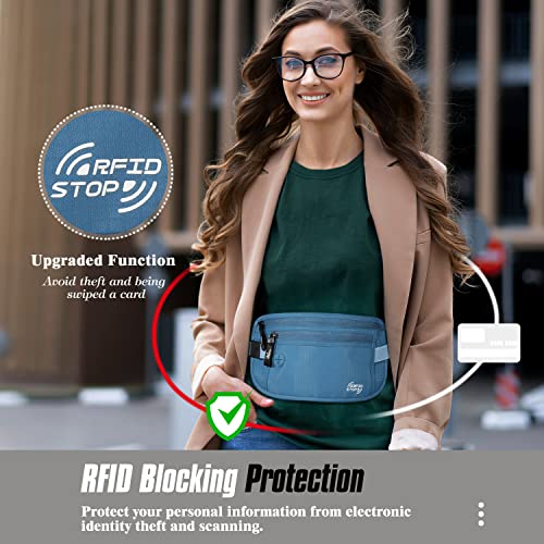 Image of MoKo Travel Money Belt with RFID Blocking, 3 Pockets, Blue