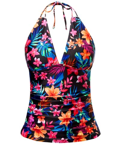 Image of Yonique Women's Halter Tankini Top V Neck Swim Top Tummy Control Bathing Suit