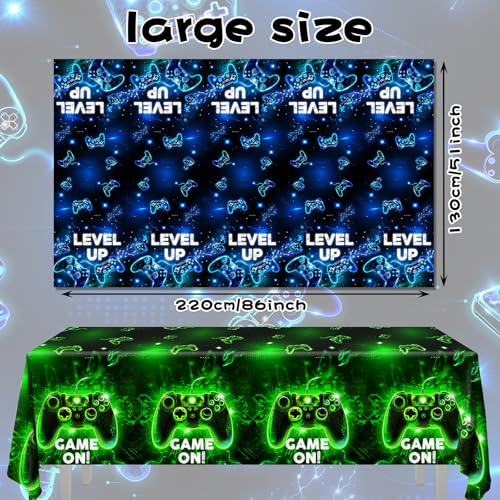 Image of 2Pcs Video Game Tablecloth,Video Game Birthday Party Supplies Neon Gaming Plastic Table Cover Game Level Up Table Decorations for Boys Girls Game Party