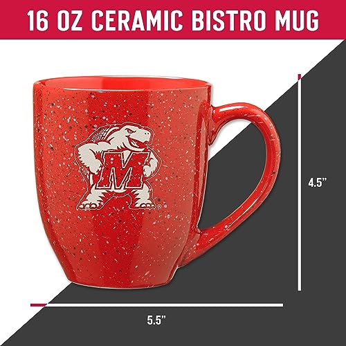 Image of Rico Industries NCAA Maryland Terrapins Red Personalized 16 oz Team Color Laser Engraved Speckled Ceramic Coffee Mug