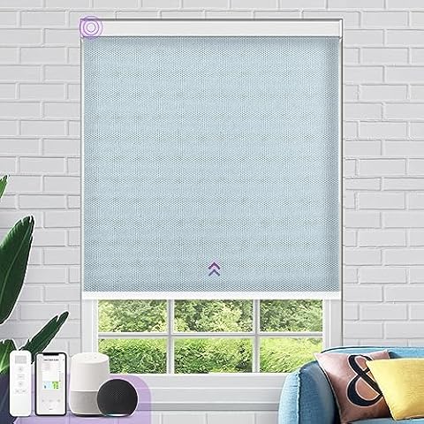 Astomi Motorized Smart Blinds for Windows Rechargeable Automatic Roller Blackout Shades with Remote Control Compatible with Alexa Google Assistant Customized (Lake Blue) Cover