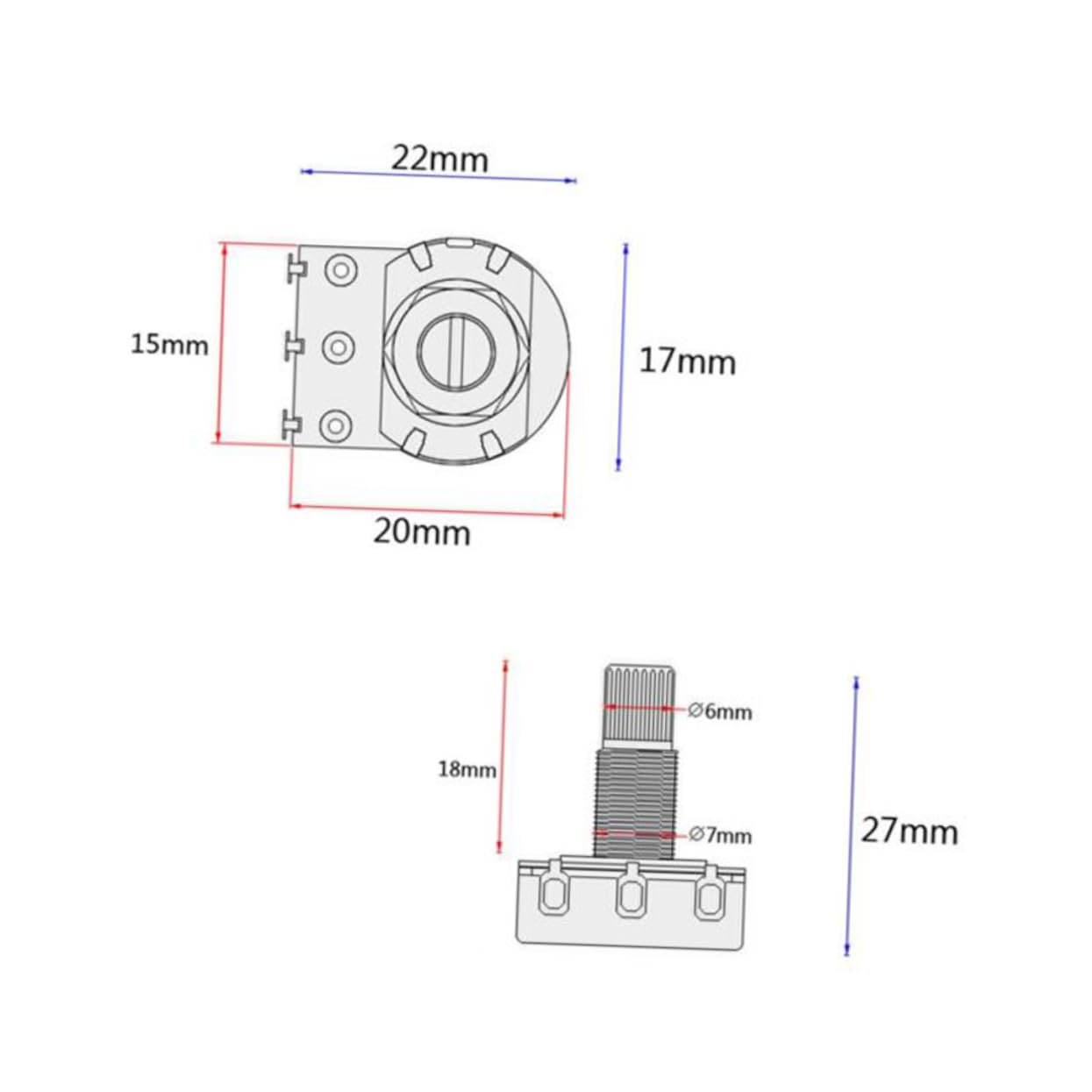 Vaguelly Ohm Control Potentiometer for Guitar Audio Tone Split Shaft with Coarse Knurling Audio Taper for Volume Replacement Linear Pot with Solder