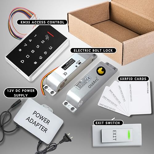 Image of OldArc BK5 Electric Door Lock kit | Pin + RFID Card Door Lock System for Office | Electric Bolt Lock + Exit Switch + Electronic Door Lock for Office RFID Card Door Access Control System