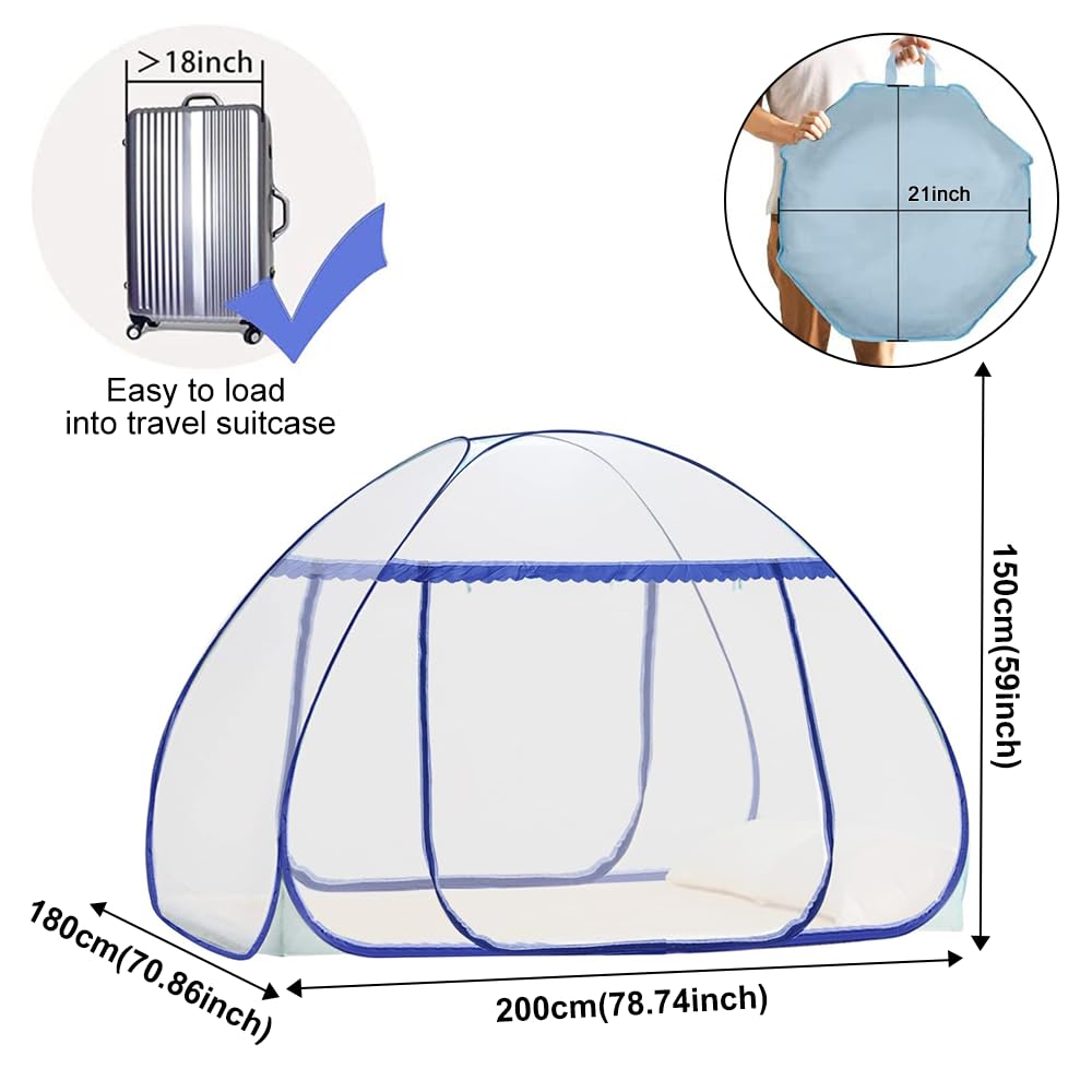 Moskitonetz Bett, Pop Up Moskitonetz Reise, großes Mückennetz Bett für Doppelbett, Faltbares Mosquito Net Mückenschutz Bett, Mobiler Insektenschutz Moskitozelt (200 x 180 x 150cm)