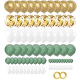 80 Globos de Cumpleaños y Boda - Kit con Globos Dorados, Verdes, Blancos y Confetti Dorado | Decoración Fiesta con Helio | Para Celebraciones, Eventos y Fiestas Temáticas (verde dorado)