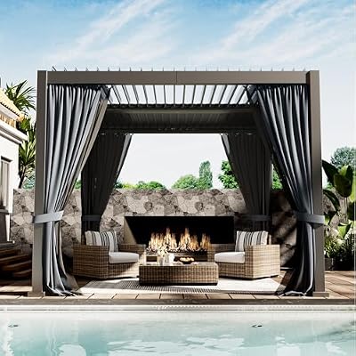 TIMWNER 10'x10' Metal Pergola, Outdoor Patio Pergola with Hardtop Roof,Aluminum Pergolas with Curtains,Waterproof Gazebo for Garden,Patio,Gray