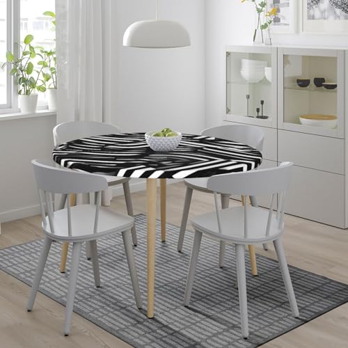 Nappe ronde imperméable élastique à rayures pour table 101-127 cm - 5