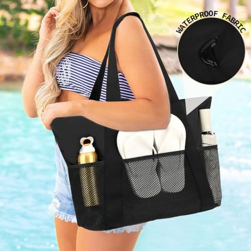 Image of Fammart Mesh Beach Bag for Women, Large Beach Toy Pool Bag with Zipper Pocket, SandProof Cruise Essentials 2026 Family Travel
