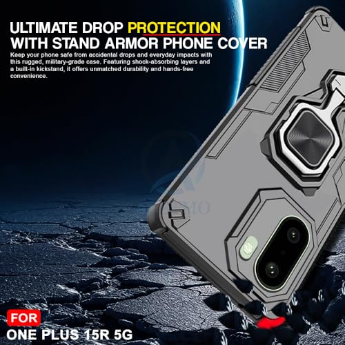 Image of AESTMO Armor Back Cover for OnePlus 15R 5G | Ring Holder & Kickstand & Camera Protection in-Built | 360 Degree Protection Back Case Cover (Black)
