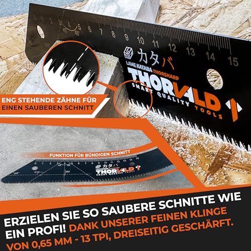 THORVALD Japansäge klappbar 240mm - Inkl. Tieflochmarker - Hochpräzise Profi Handsäge Holz & PVC - Vielseitige Holzsäge Feinsäge Zugsäge Klappsäge Outdoor