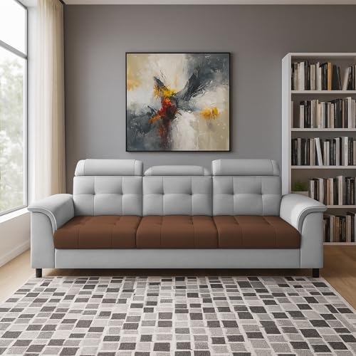 Image of Casaliving Ella 3 Seater Sofa Set for Living Room (Brown Grey Colour Fabric) Premium Fabric Sofa