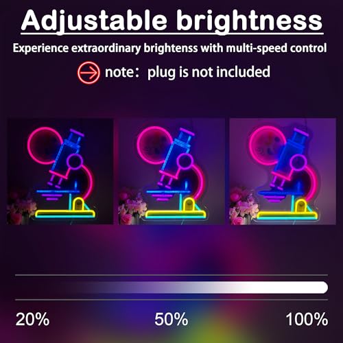 Image of Microscope Neon Sign LED Neon Light Sign for Wall Decor, Science Classroom Decor Neon Signs for Lab Biology Room Study Room Teacher Office Party Education Wall Decoration