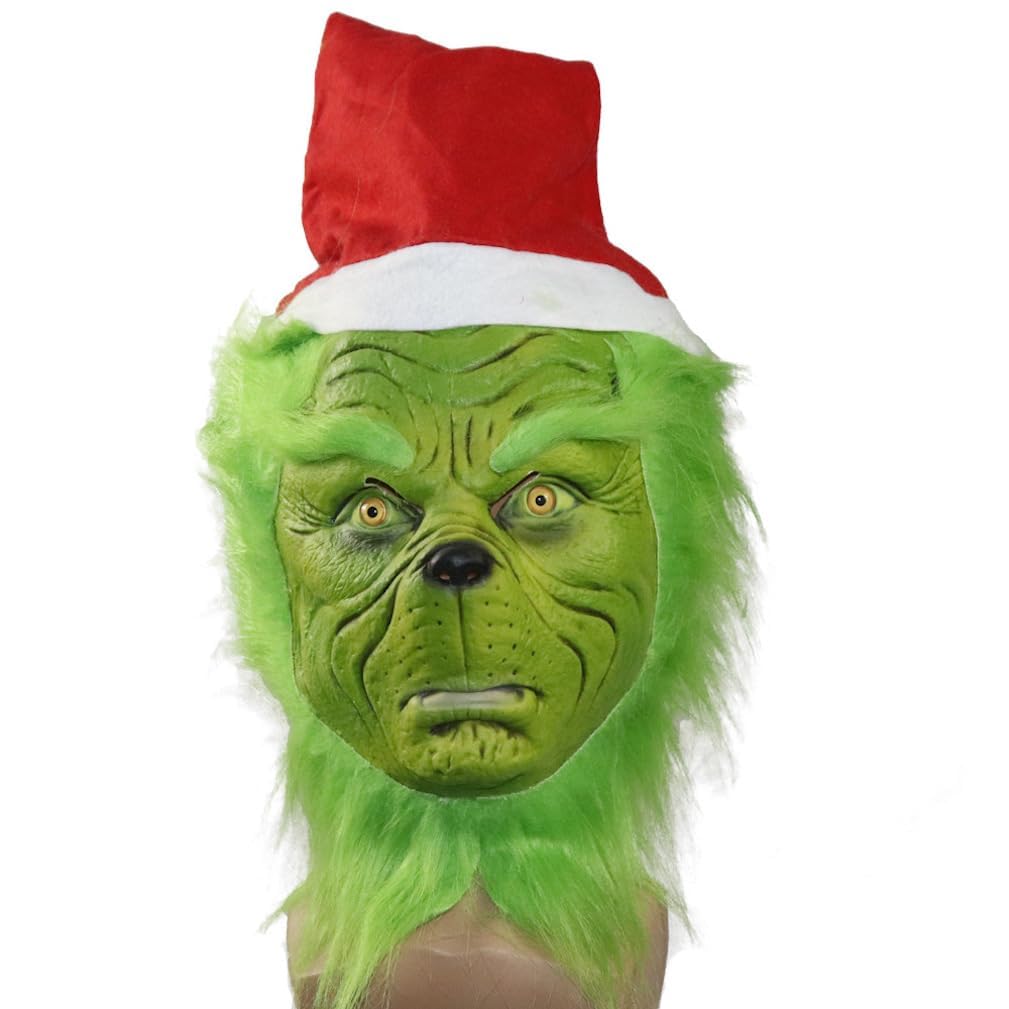 The Christmas Cosplay Mask, Christmas Costume Latex Mask Adult,Green Cosplay Costume Mask