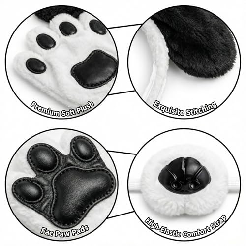 Image of Black and white dog Headband with Golves Bow and Nose Costume Set, Halloween Animal Ears Costume Dress Up Suit, Cosplay Party Supplies for Adult