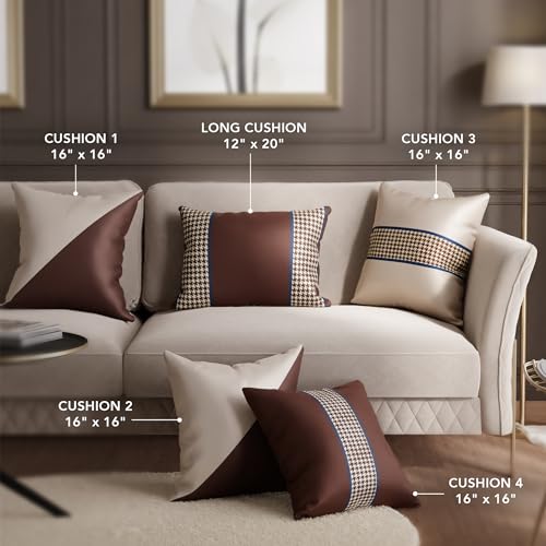 Image of Stoa Paris Cushion Covers for Home, Digital Printed Pillow Covers Set of 5, Throw Cushion Covers for Bed, Sofa, Home Decor - Hot Chocolate, Charming Ivory