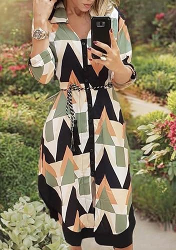 Image of YMING Womens Long Sleeve Button Down Shirt Dresses Casual Floral Print Maxi Dress Loose Fit Split Blouse Dress