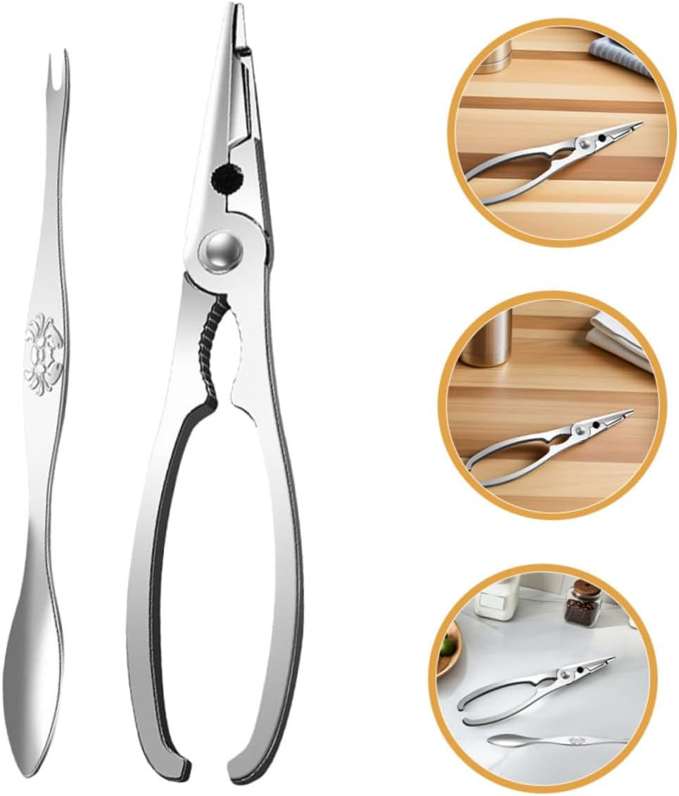 4pcs Stainless Steel Crab Crackers and Seafood Tools Set with Forks and Needles for Household Crab Eating and Lobster Shelling