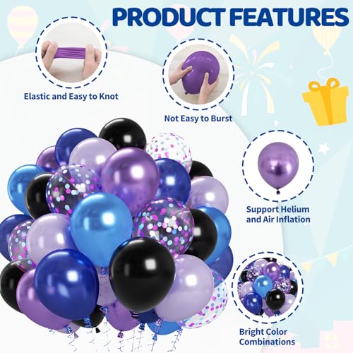 Image of Black Purple Blue Balloons Set, 60 Pcs Outer Space Party Balloons, 12 Inch Metallic Blue Purple Balloon Helium for Kids Boys Astronaut Space Video Game Birthday Wedding Baby Shower Party Decorations