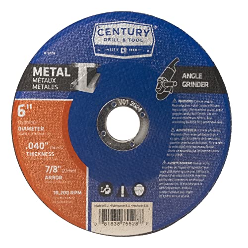 Image of Century Drill & Tool 75728 Type 1A Metal Cutting Wheel, 6 inch, 20 Pack | 6 inch Type 1A Thin Metal Cutting Wheel, Aluminum oxide grit and resin bond for, Designed for fast cuts in all ferrous