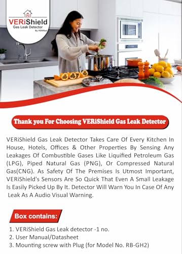 Image of VERishield LPG PNG CNG Gas Leak Detector|Residential Hotels Kitchens|Gas Leak| Gas Alarm System| Gas Safety Device|Kitchen Gas Leak Detector|Home Gas Alarm|Natural Gas Detector | Butane | Combustible