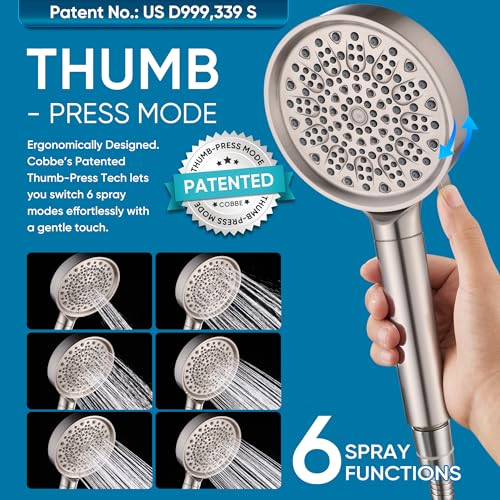 Image of Cobbe Filtered Shower Head with Handheld, High Pressure 6 Spray Mode Showerhead with Filters, Water Softener Filters Beads for Hard Water - Remove Chlorine - Brushed Nickel