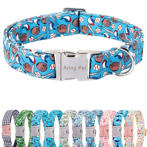 Image of ARING PET Boy Dog Collar for Puppy Small Medium Large Dogs-Blue Baseball XS | Cute Male Heavy Duty Pet Collars with Metal Buckle for XS S M L XL Dogs, for Daily Walk Sport Watch Trip Outings Photoshoots