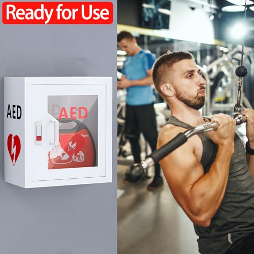 AED Cabinet Wall Mount: Steel Defibrillator Storage Case with Snap Lock and Universal AED Compatibility - for Home/Hospitals/Schools (14.2" W x 7.9" D x 15.7" H)