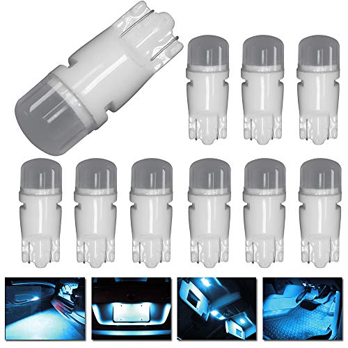 DODOFUN T10 Ceramics Interior Exterior Bright LED Light 168 175 194 2825 W5W Size Bulb Ice Blue Color (Pack of 10)