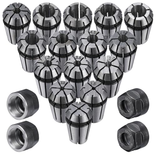 Yaocom 19 Pcs ER11 Spring Collet Set Er11 A M14 Thread Collet Clamping Nuts Precision Spring for CNC Engraving Milling Lathe Chuck Tool, 1.0mm-7.0mm and 1/4, 1/8