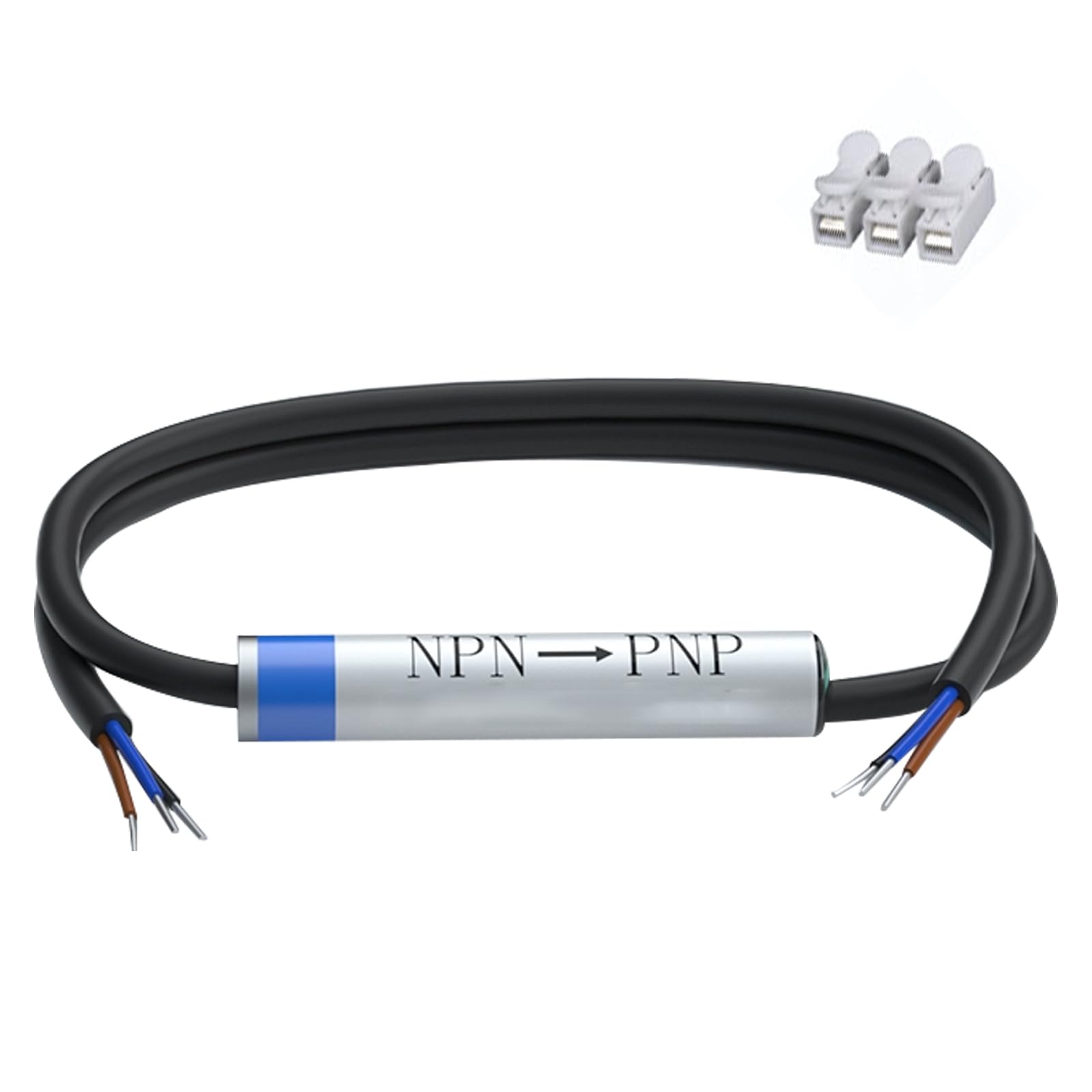 NPN to PNP Signal Converter Cable，6-30V DC, 360° Ring Indicator, Compatible with Fiber Optic Amplifiers, Proximity Switches, Photoelectric Sensors