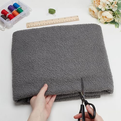 FINGERINSPIRE 1 Yard/0.9M Teddy Bears Fabric with Little Curls 160cm Wide Gray Knitted Plush Fabric Fur for Teddy Bear Making - Image 3