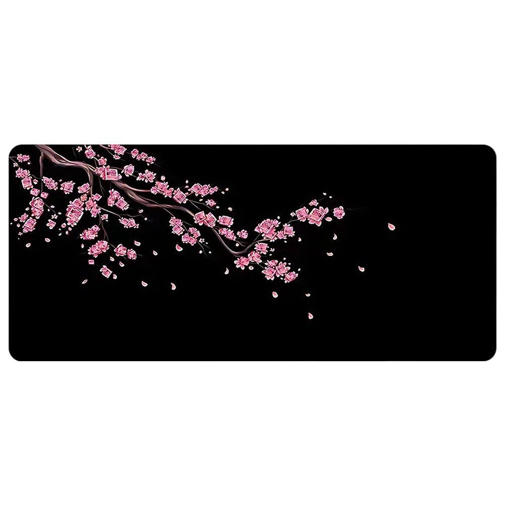 Tapis de souris grand format fleurs de cerisier résistant pour bureau gaming