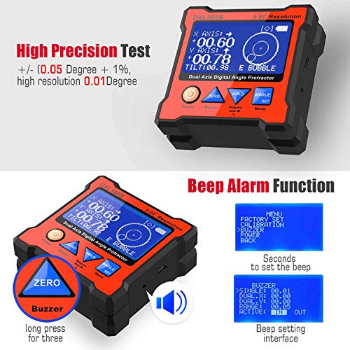 Digital Protractor Dxl360S Gyro + Gravity 2 In 1 Digital Lcd Protractor Inclinometer Dual Axis Level Box 0.01°Resolution #TOP1