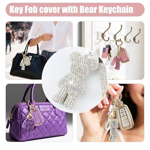 Rayslesan Cute Key Fob Cover with Rhinestone Bear Charm, Bling TPU Smart Key Case for Women, Compatible with Dodge Land Rover LR2 LR4 Range Rover Discovery Jaguar XJ XF XK (5-Button, Silver) by Rayslesan - Image 5