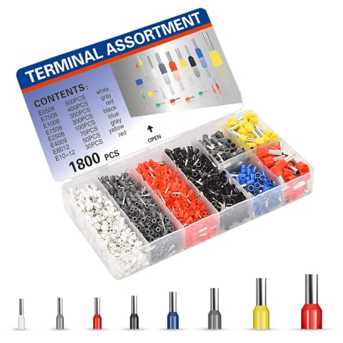 Image of 1800pcs Assortment Ferrule Wire Copper Crimp Connector, Electronic Wire Ferrules Kit, Universal Wiring Cable Connector, Insulated Cord Pin End Terminal, 0.25-10 mm (1800 Pcs Ferrule)