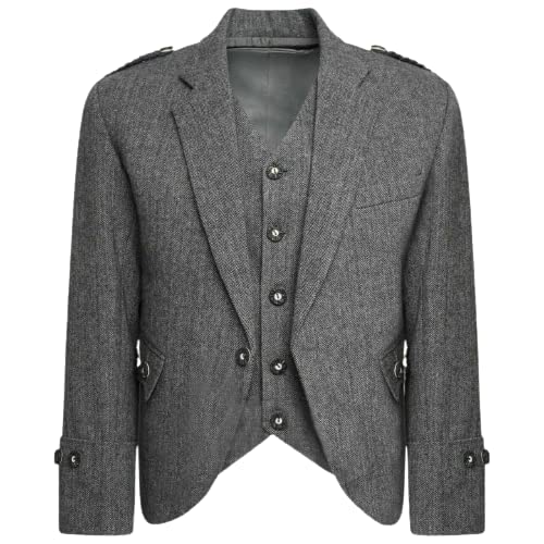 Grey Tweed Crail Highland Kilt Jacket and Waistcoat Scottish Wedding Dress (48)