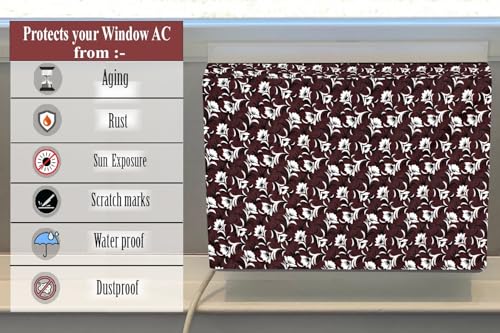 Image of The Furnishing Tree Elastic fit waterproof Polyester window ac cover suitable for Croma 1 Ton, Dustproof cover for inner and outer section, In CM: (48.26x59.69x38.74), Floral Pattern Brown