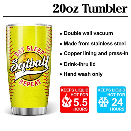 Prezzy Softball Gifts Personalized Tumbler Eat Sleep Softball Repeat Stainless Steel Tumblers With Lid 20Oz Birthday Christmas Fathers Day Cup Gift For Men Sport Lovers Insulated Coffee Travel Mug #TOP6