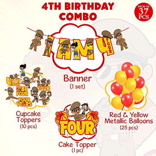 Zyozique-Little-Singham-Party-SuppliesLitlle-Singham-4th-Birthday-for-Boys-with-I-AM-FOUR-Banner-Cake-Topper-Cupcake-Toppers-Balloons-Birthday-Decoration-Kit-Pack-of-37