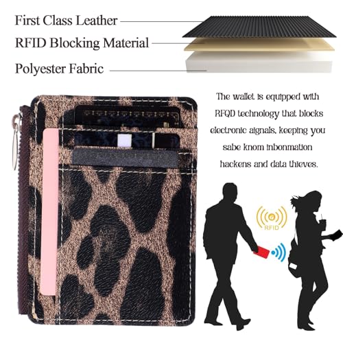 Slim Minimalist Front Pocket Wallet RFID ID Card Holder, Leopard Print Blocking Lightweight Thin Small Cute Card Cases Leopard Print Wallets for Women, 1 Coin Purse with 8 Slots3